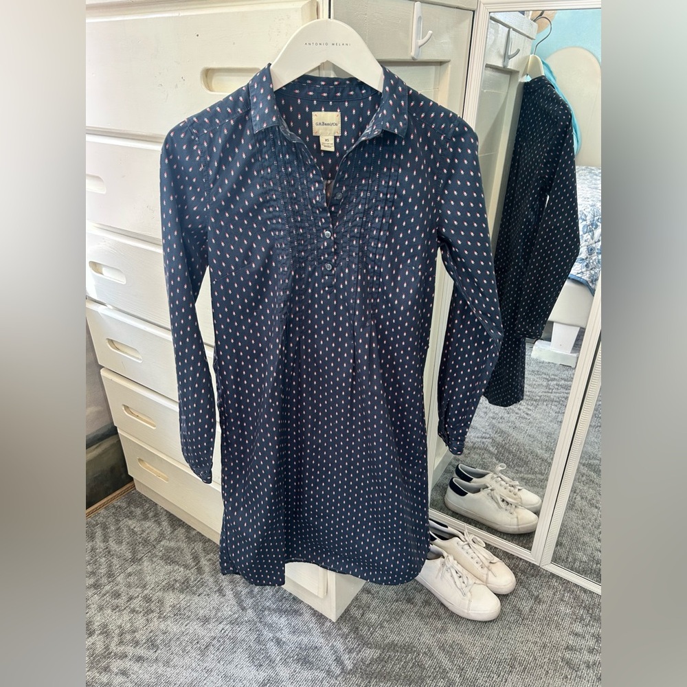 100% Cotton Poplin Long Sleeve Shirt Dress Button up Collared Patterned Dress✨